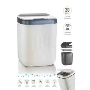 Akıllı Teknolojik Sensörlü Çöp Kovası Işık Antibakteriyel Koku Geçirmez Ofis Banyo Mutfak 20L UV