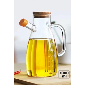 Bambu Kapaklı Cam Yağdanlık Vakumlu Borosilikat Cam Sirkelik Zeytinyağı 1000 ml
