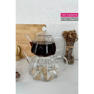 Demlik  Çaydanlık  6 Gen Borasilikat Cam Çaydanlık Takımı Still Tasarım Çelik Filtre Ateşe Dayanıklı  Demlik 1450ml.