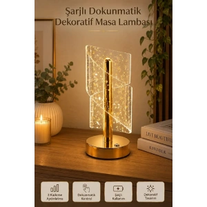 Gold  Masa Lambası Spiral Efektli Şarjlı LED Masa Lambası Akrilik Kristal Görünümlü Dekoratif Gece Lambası