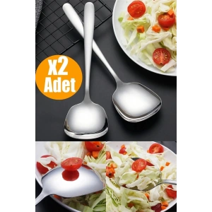 Paslanmaz Çelik 2li Lüks Servis Kaşığı Seti Yemek Salata Börek Pasta Fırın Ve Tavuk Servisi Seti