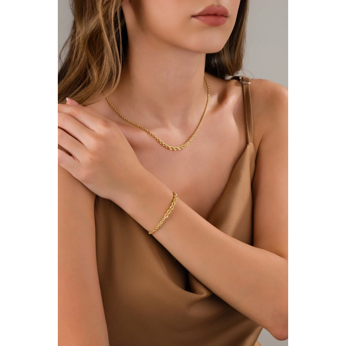 14 AYAR ALTIN SÜZME MODEL BURGU SET BİLEKLİK&KOLYE