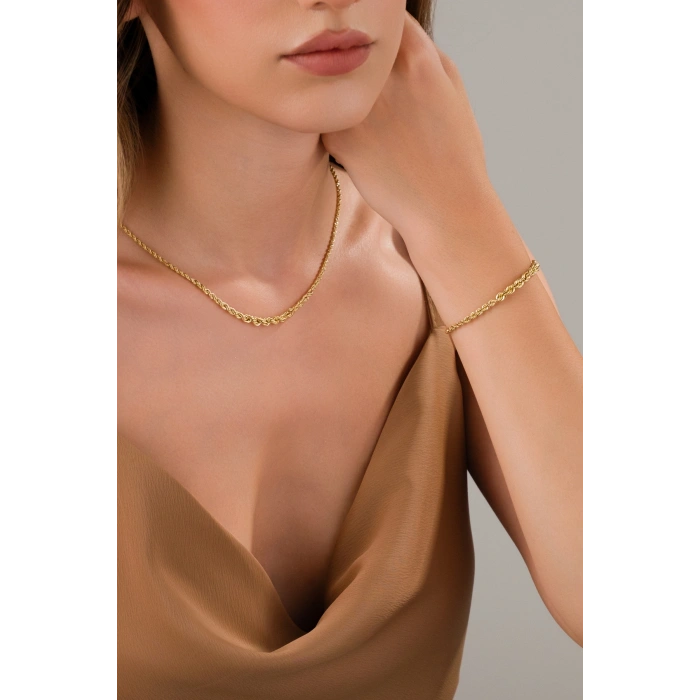 14 AYAR ALTIN SÜZME MODEL BURGU SET BİLEKLİK&KOLYE