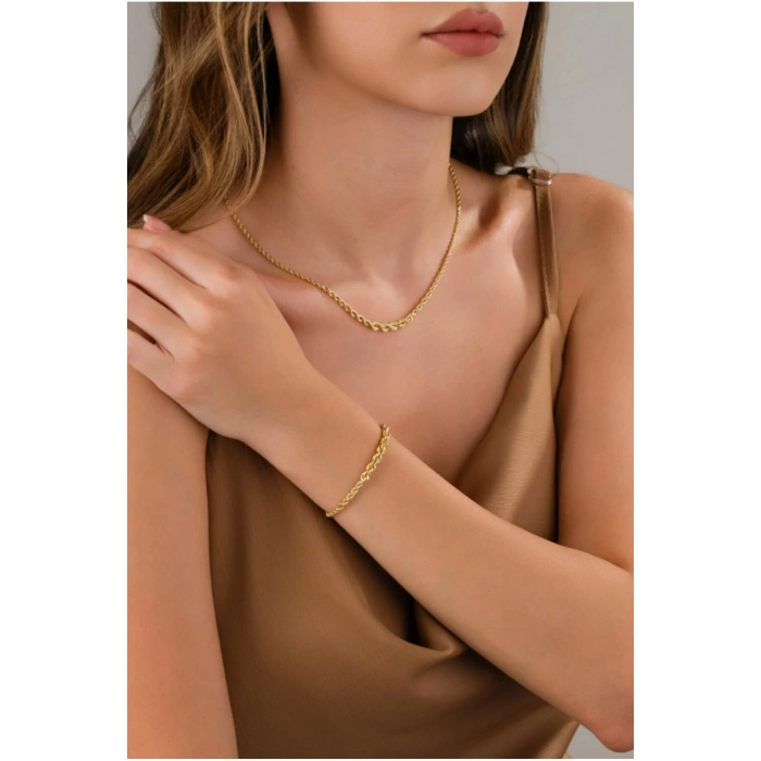 14 AYAR ALTIN SÜZME MODEL BURGU SET BİLEKLİK&KOLYE