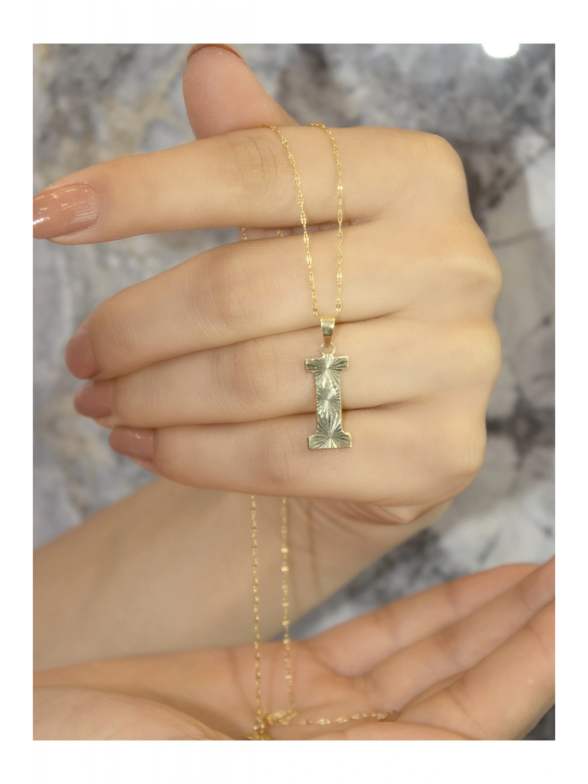 14 Ayar Altın Press Füzyon I Harfli Kolye