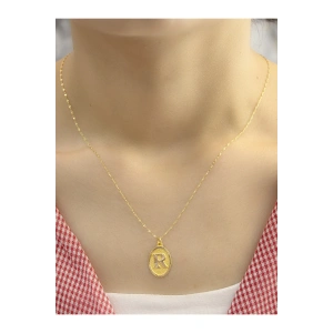 14 Ayar Altın Aynalı Oval R Harfli Kolye