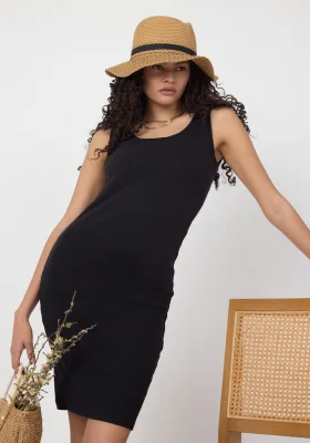 Kadın Mini Bodycon Kolsuz Siyah Elbise