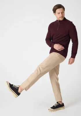 Erkek Dik Yaka Fermuarlı Sweatshirt - Bordo