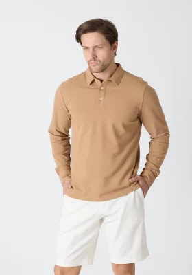 Erkek Polo Yaka Uzun Kollu Sweatshirt - Camel