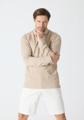 Erkek Uzun Kollu Polo Yaka Comfort Sweatshirt - Bej