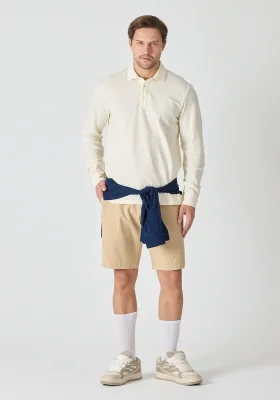 Erkek Uzun Kollu Polo Yaka Comfort Sweatshirt - Ekru