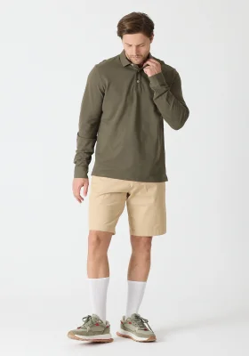 Erkek Uzun Kollu Polo Yaka Comfort Sweatshirt - Haki
