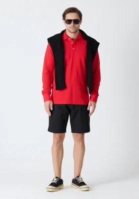 Erkek Uzun Kollu Polo Yaka Comfort Sweatshirt - Kırmızı