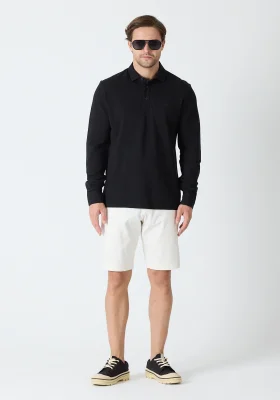 Erkek Uzun Kollu Polo Yaka Comfort Sweatshirt - Siyah