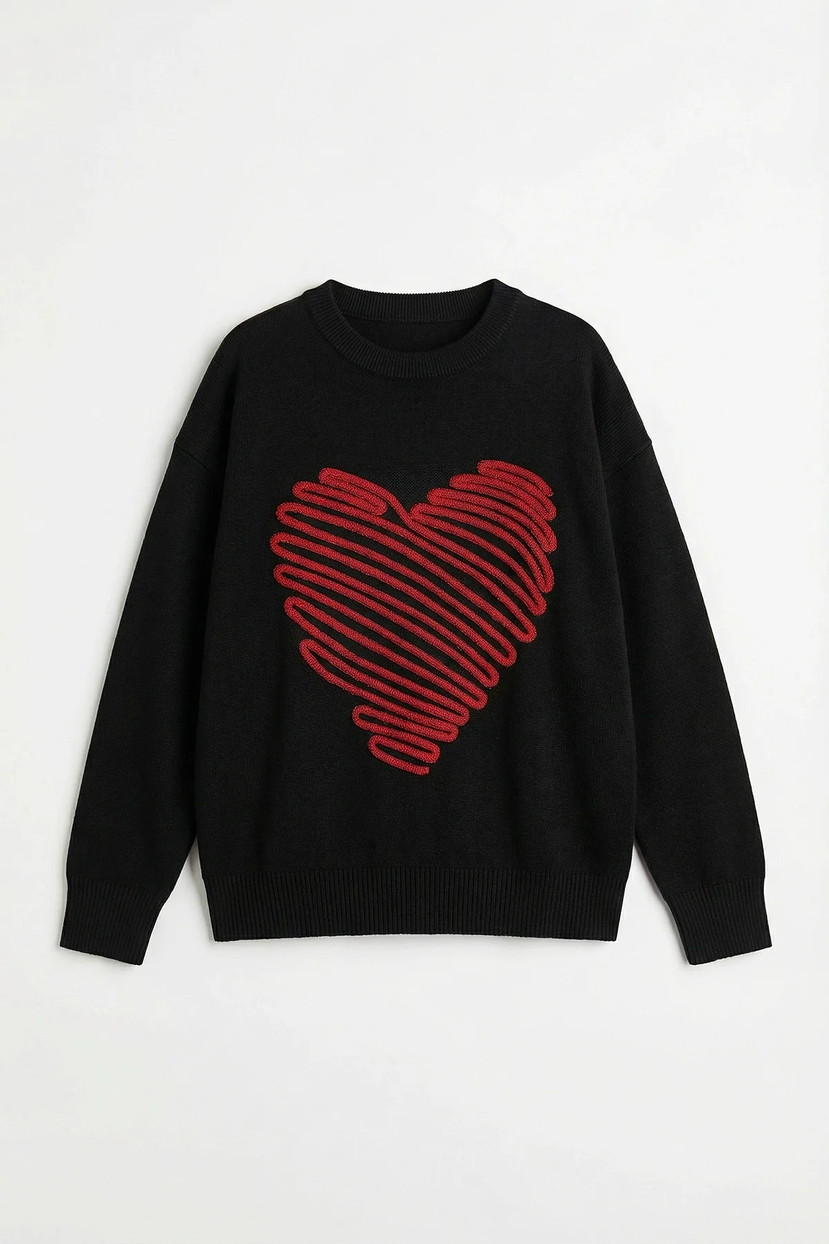 Kadın Kalp Desenli Triko Kazak T3161