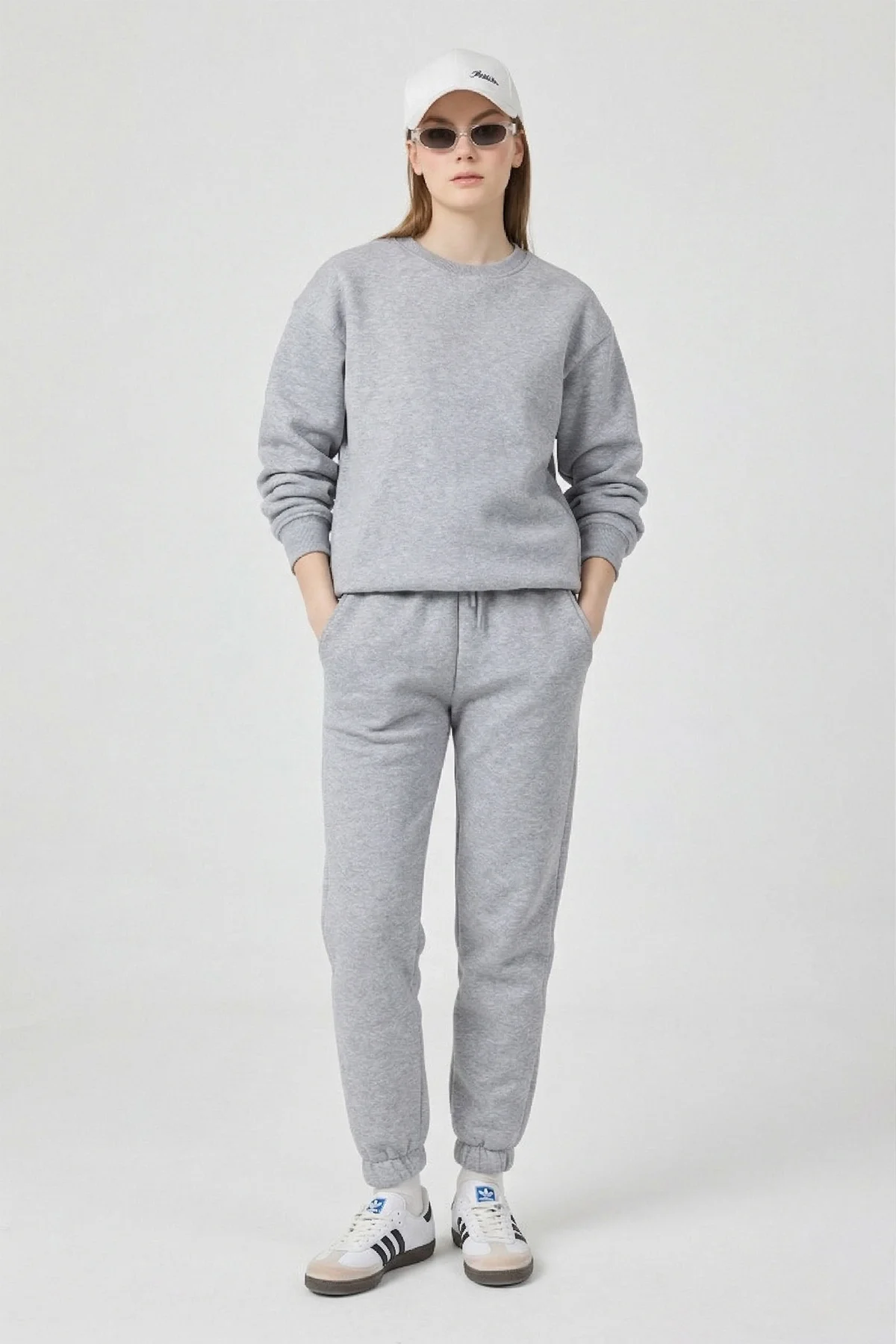 Kadın 3 İplik Lastikli Eşofman Takımı Gri