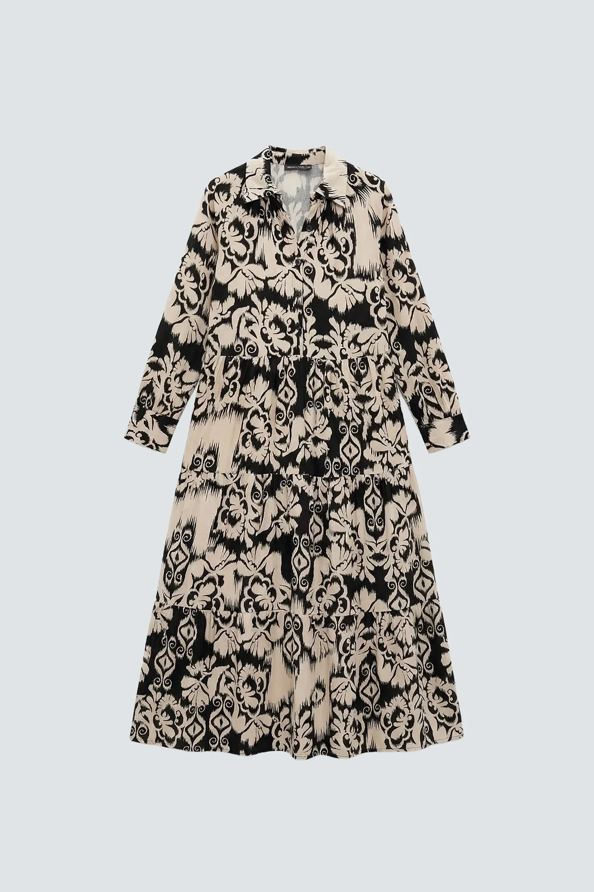 Otantik Desenli Elbise - Siyah