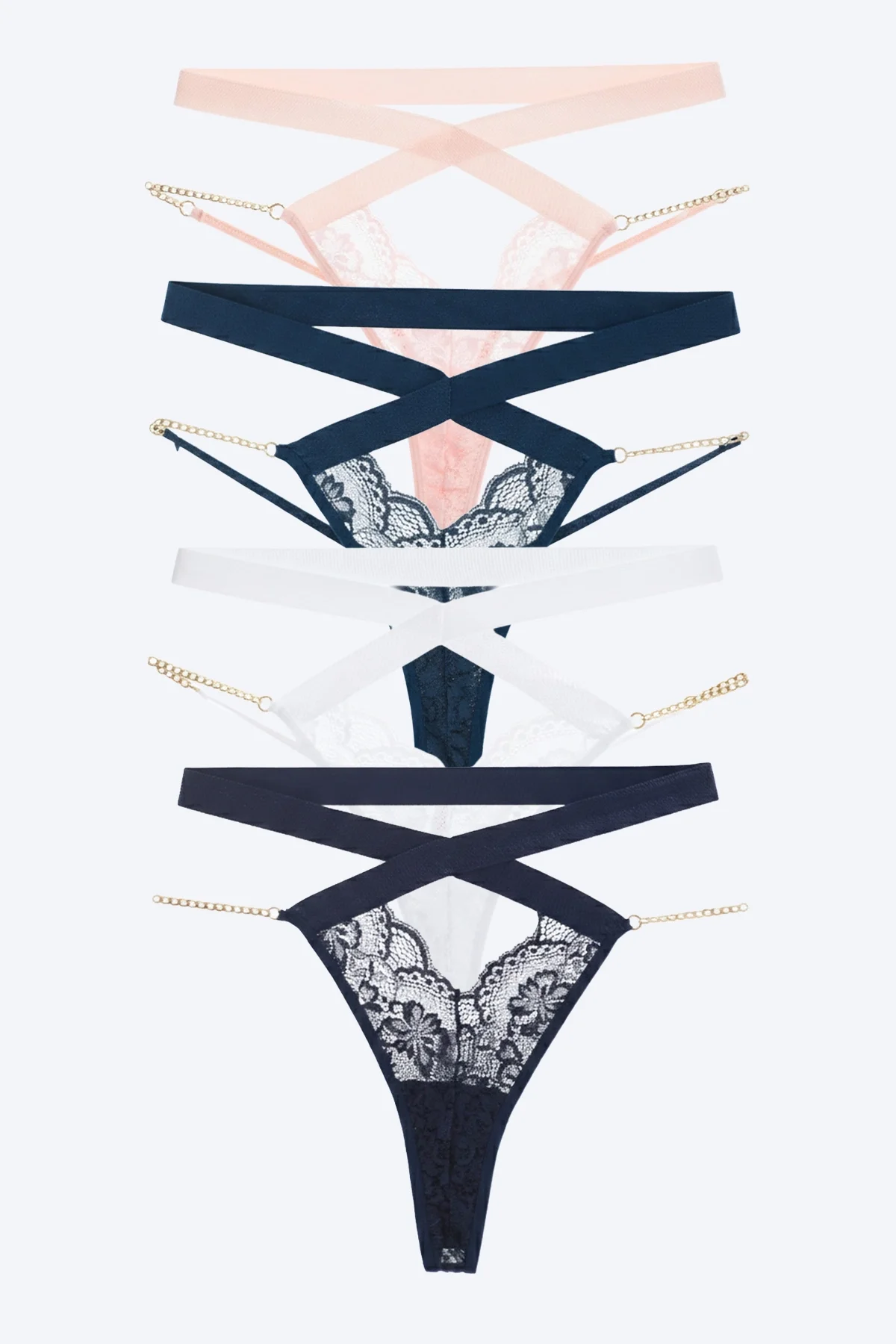 Dantelli Zincir Detaylı Kadın Tanga Külot 4lü