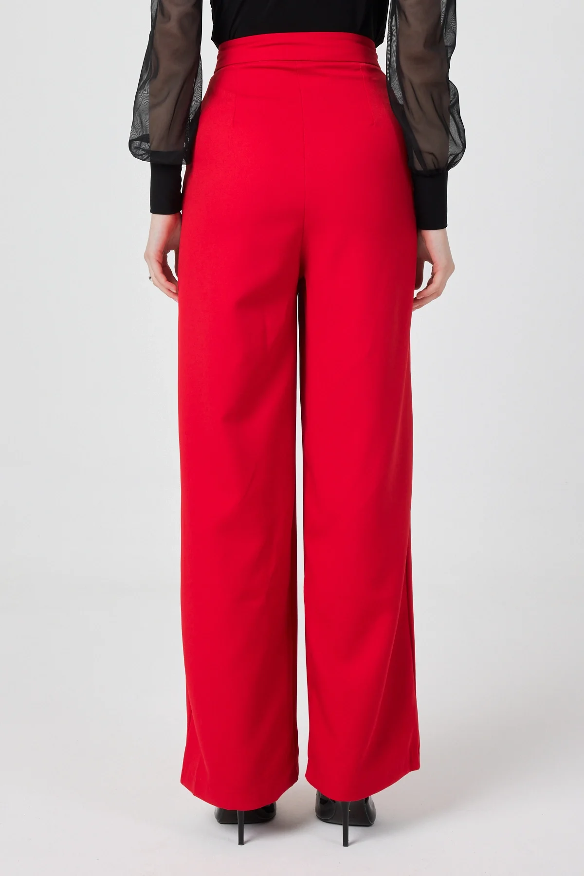 Kadın Yüksek Bel Palazzo Pantolon Kırmızı