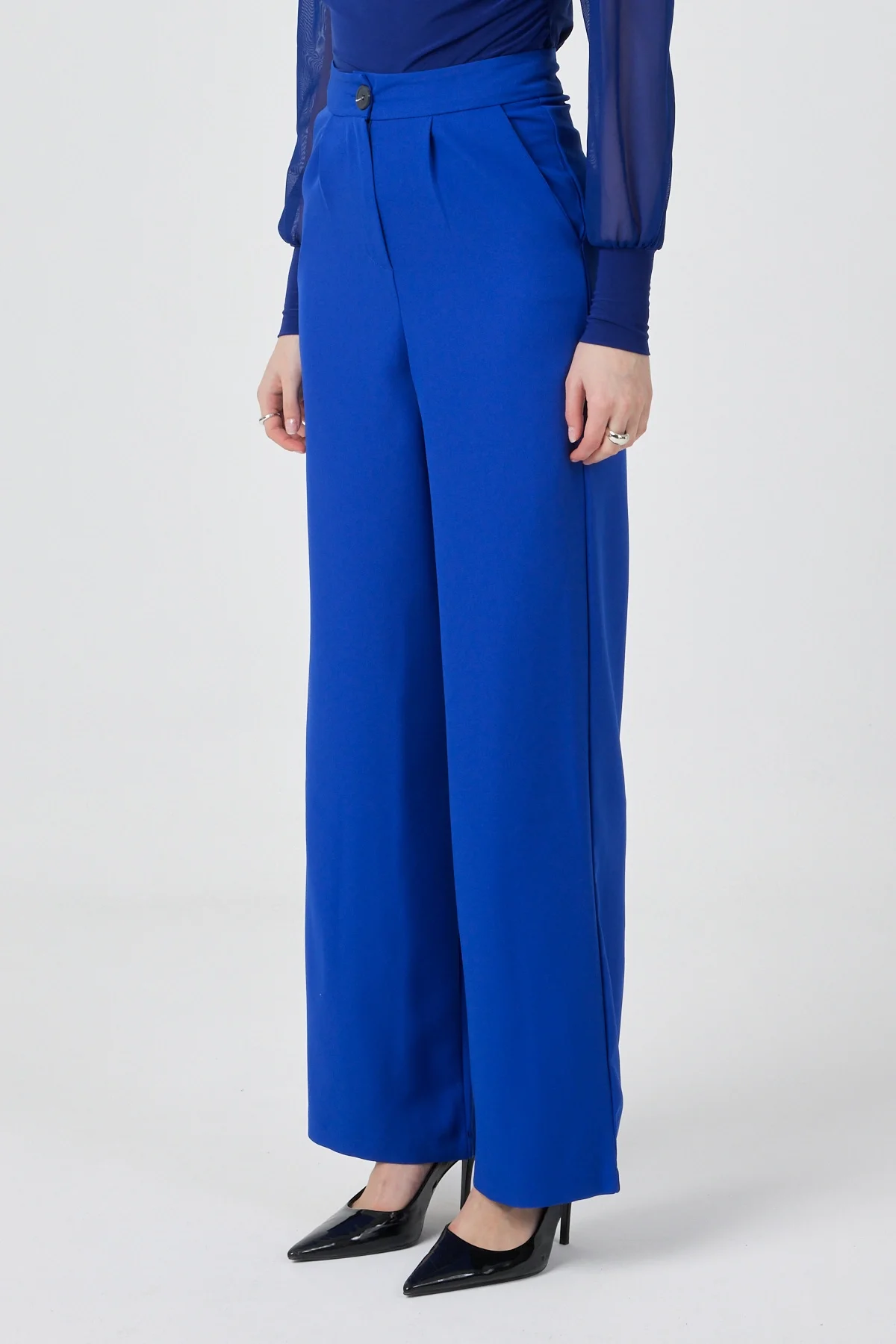 Kadın Yüksek Bel Palazzo Pantolon Mavi