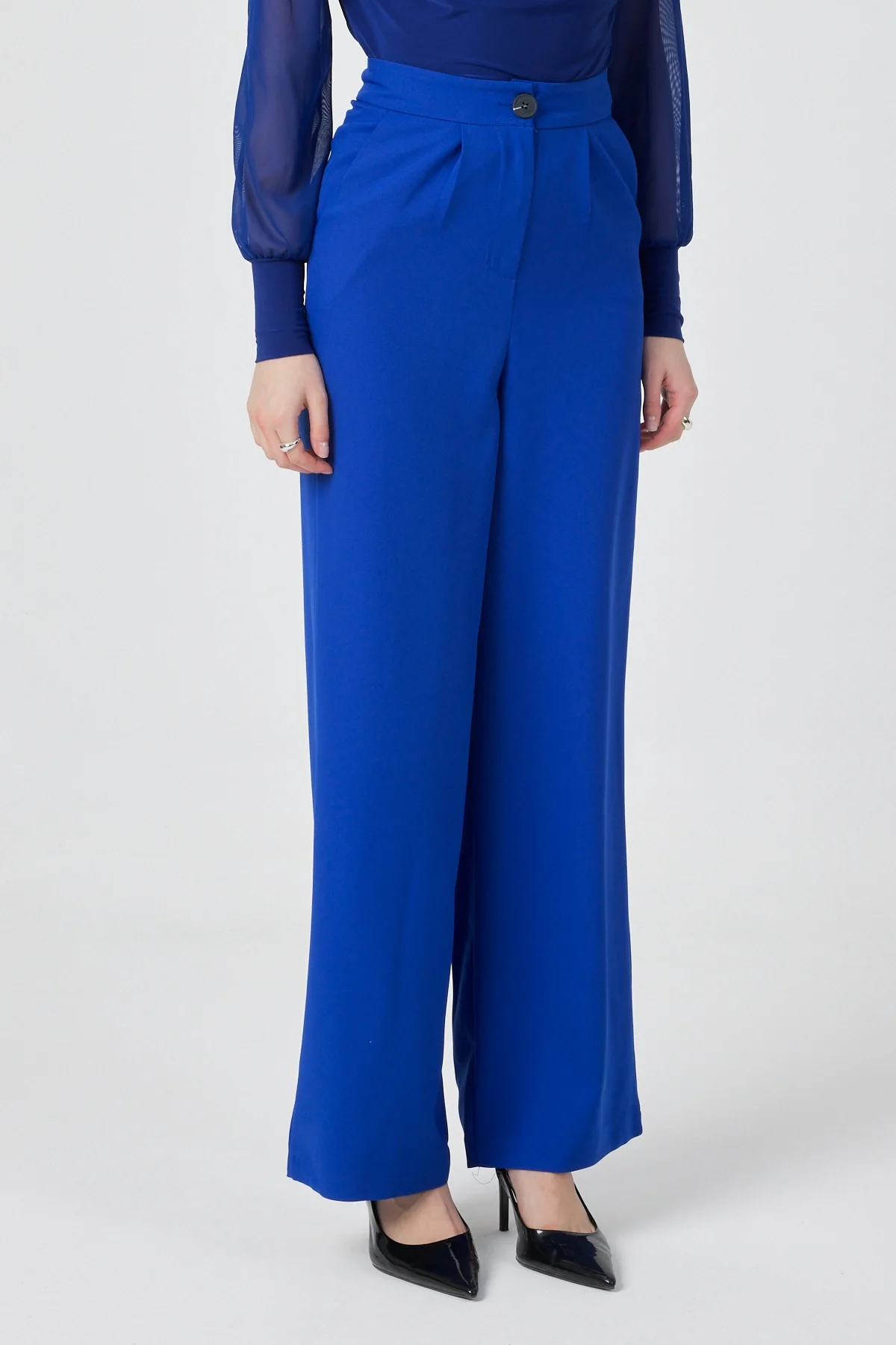 Kadın Yüksek Bel Palazzo Pantolon Mavi