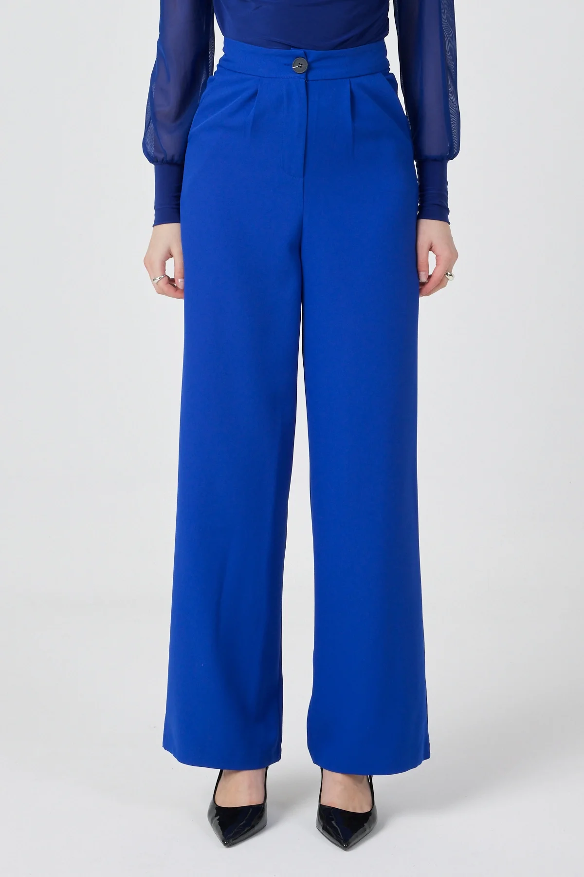 Kadın Yüksek Bel Palazzo Pantolon Mavi