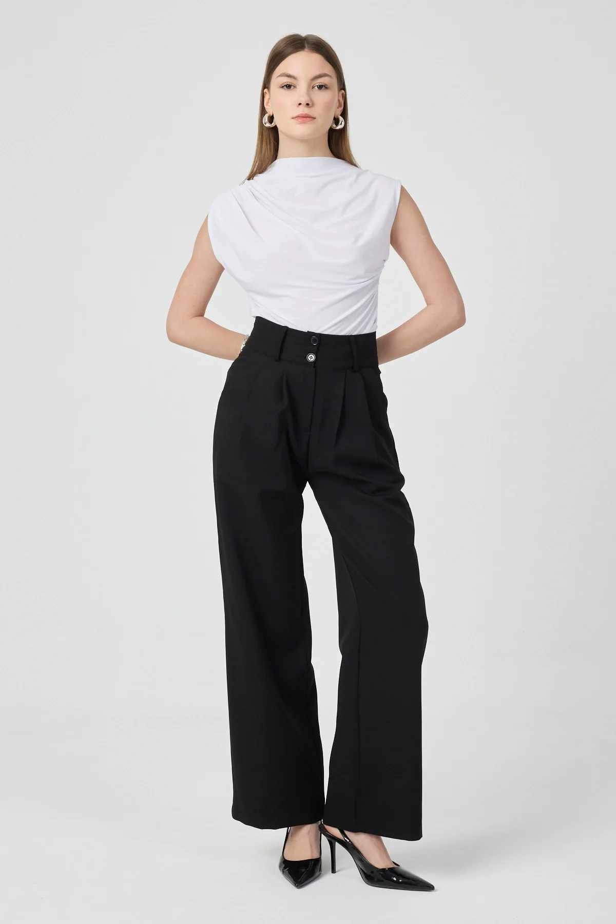 Kadın Yüksek Bel Palazzo Pantolon Siyah