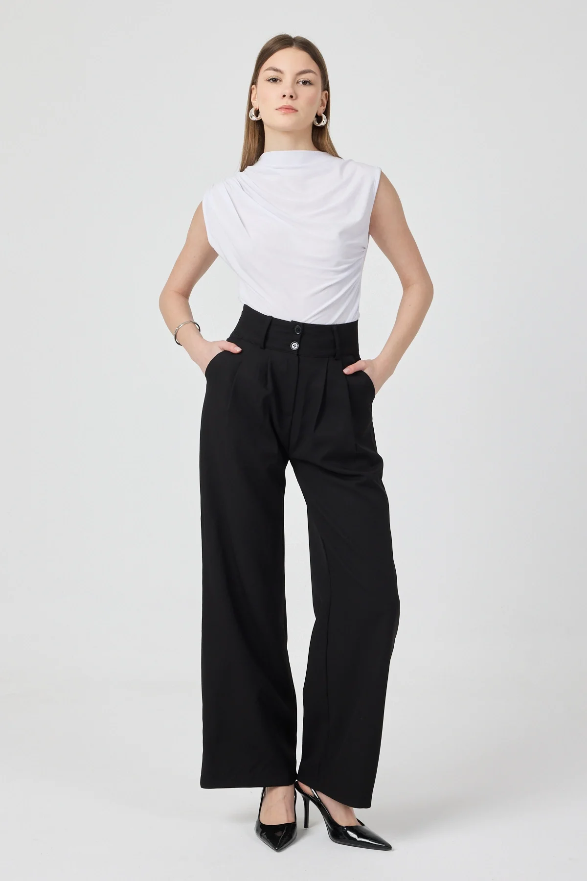 Kadın Yüksek Bel Palazzo Pantolon Siyah