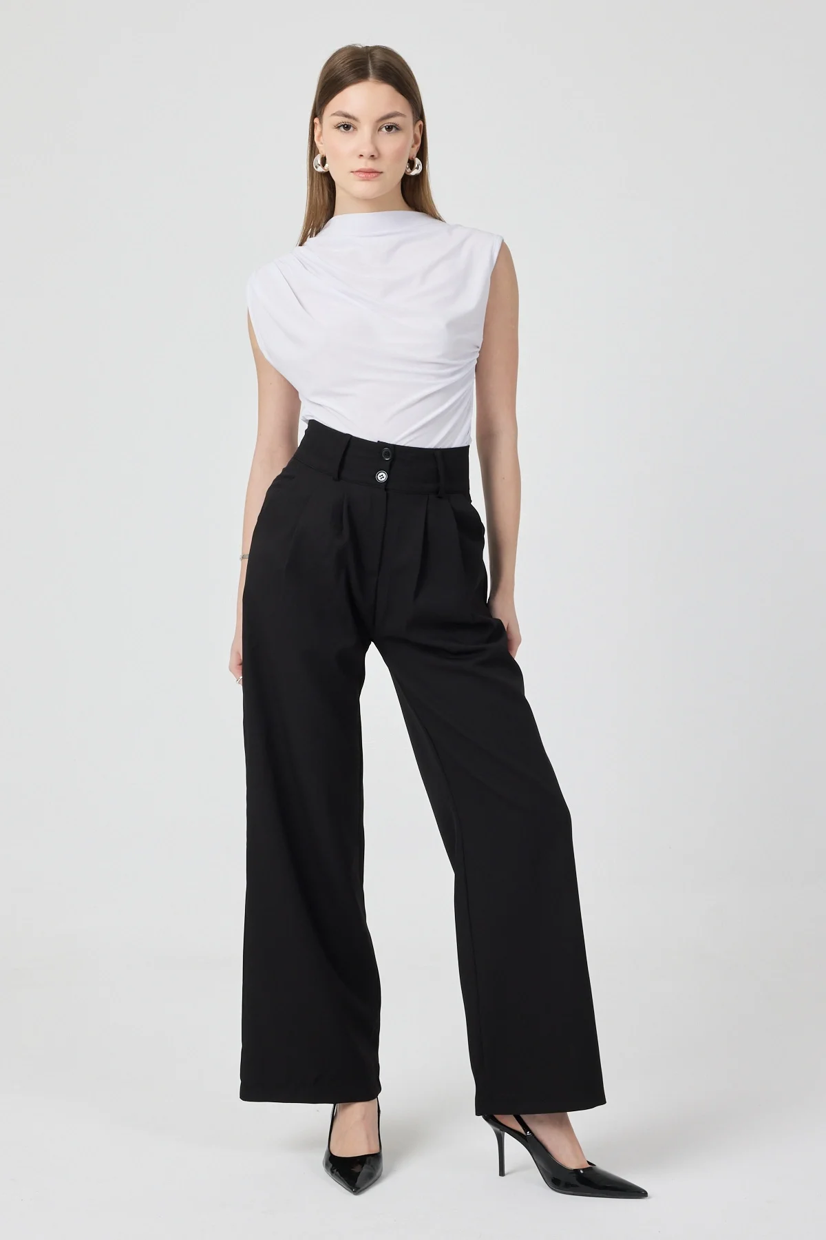 Kadın Yüksek Bel Palazzo Pantolon Siyah