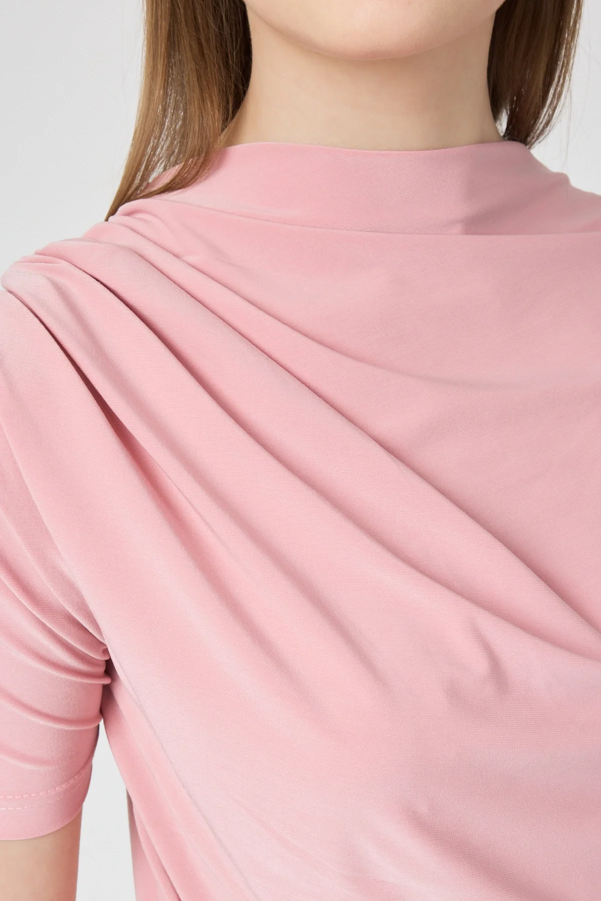 Kadın Pembe Omuzları Drapeli Kolsuz Sandy Bluz