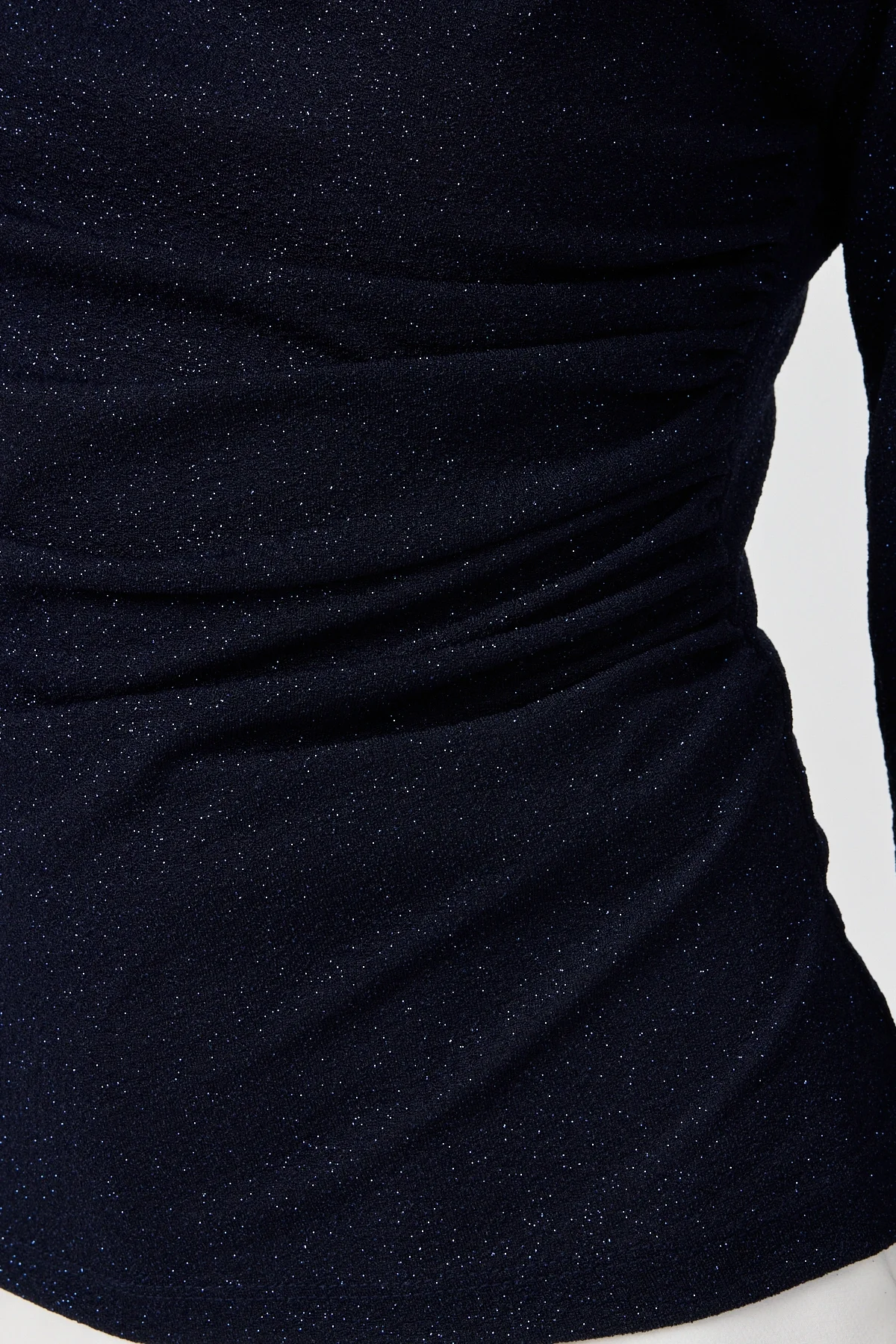 Kadın Büzgü Detaylı Uzun Kol Sandy Simli Siyah Bluz