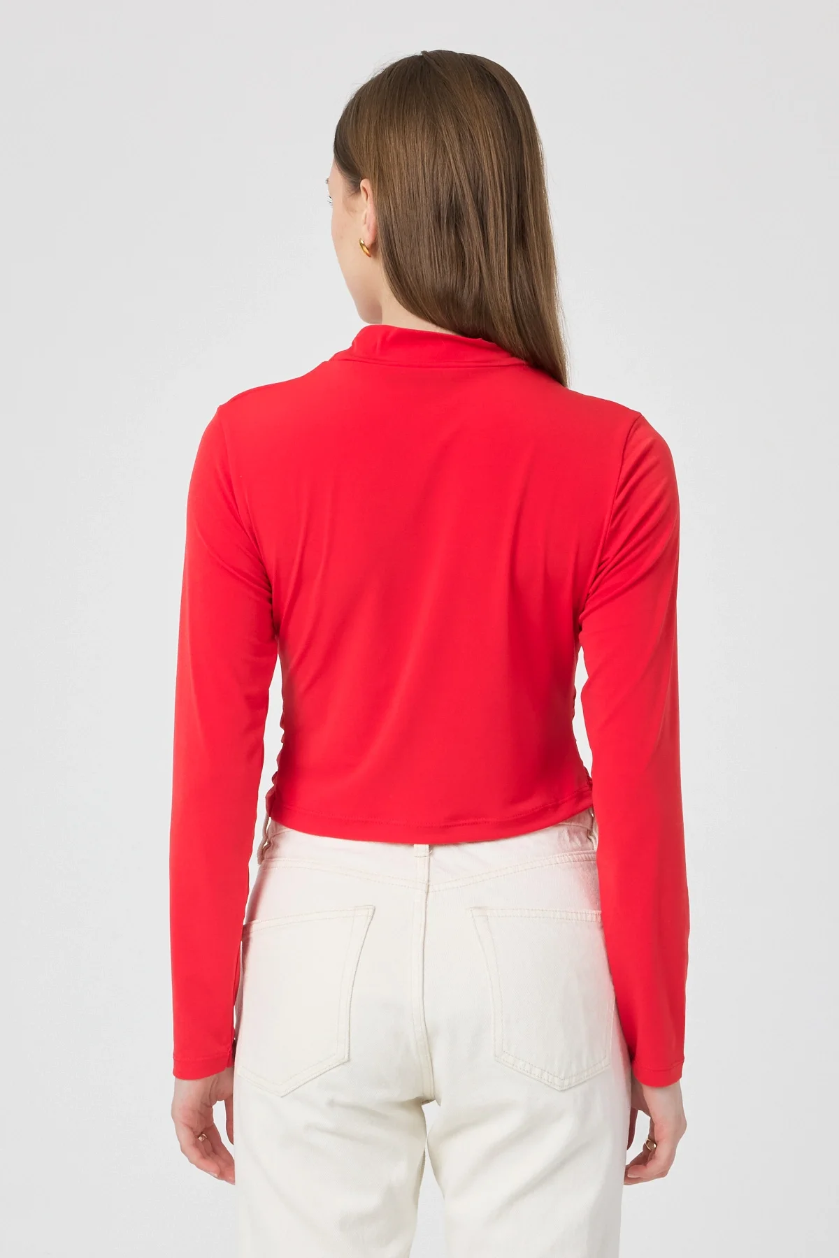 Kadın Kırmızı Verev Crop Bluz