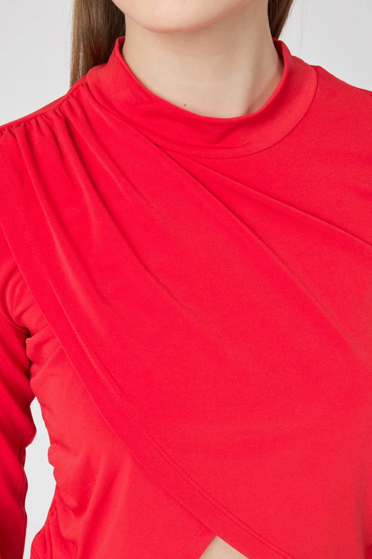 Kadın Kırmızı Verev Crop Bluz