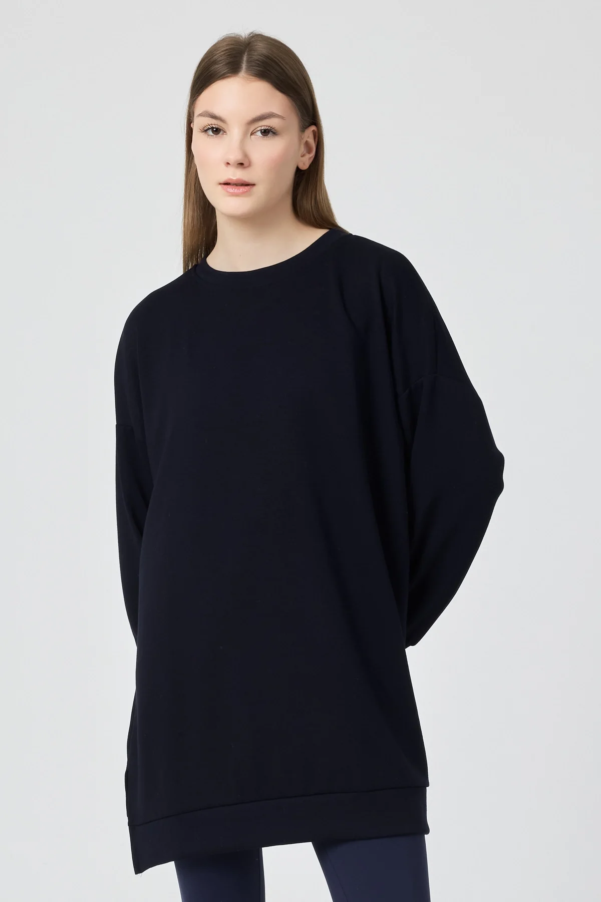 Kadın Lacivert Bisiklet Yaka Kadın Sweatshirt Tunik