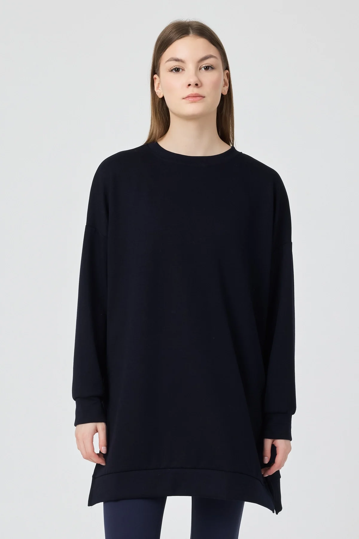 Kadın Lacivert Bisiklet Yaka Kadın Sweatshirt Tunik