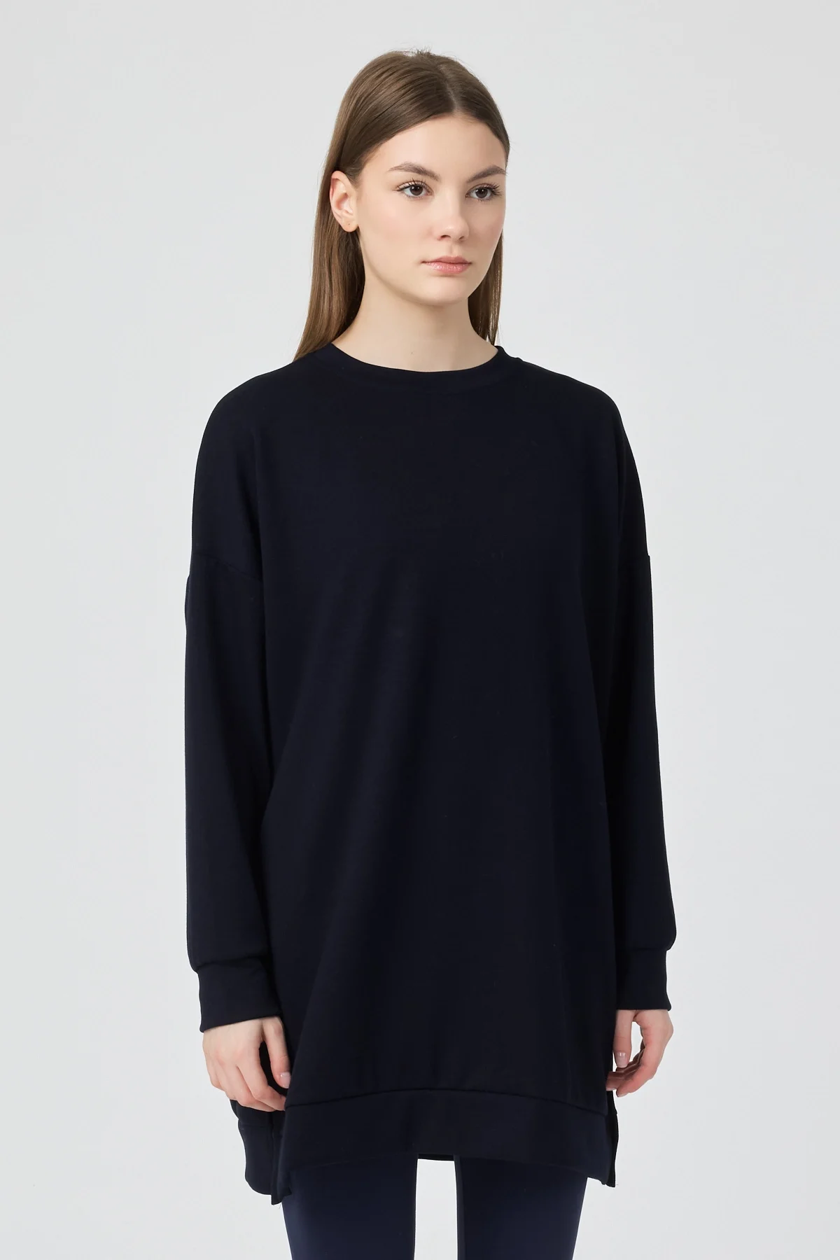 Kadın Lacivert Bisiklet Yaka Kadın Sweatshirt Tunik