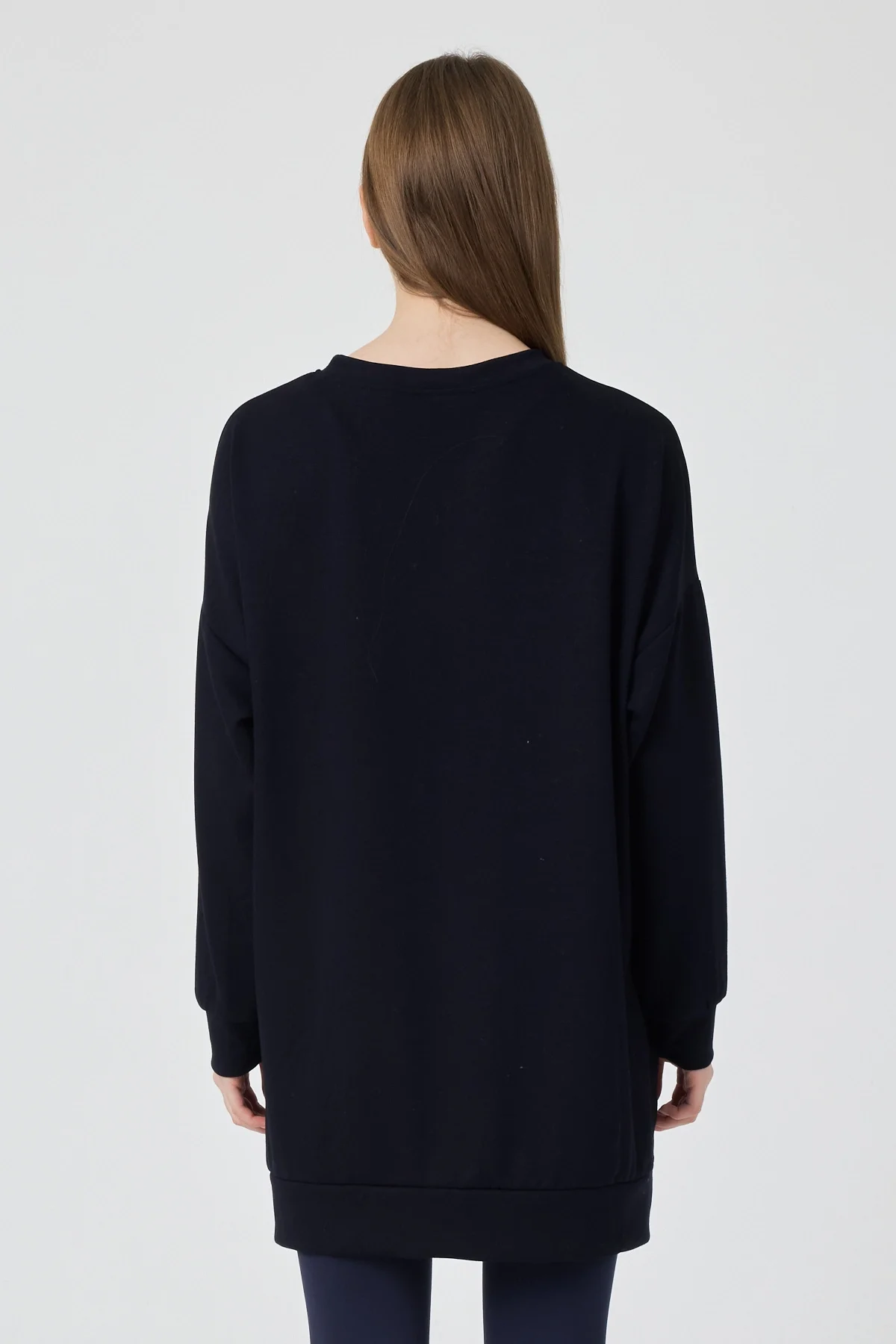 Kadın Lacivert Bisiklet Yaka Kadın Sweatshirt Tunik