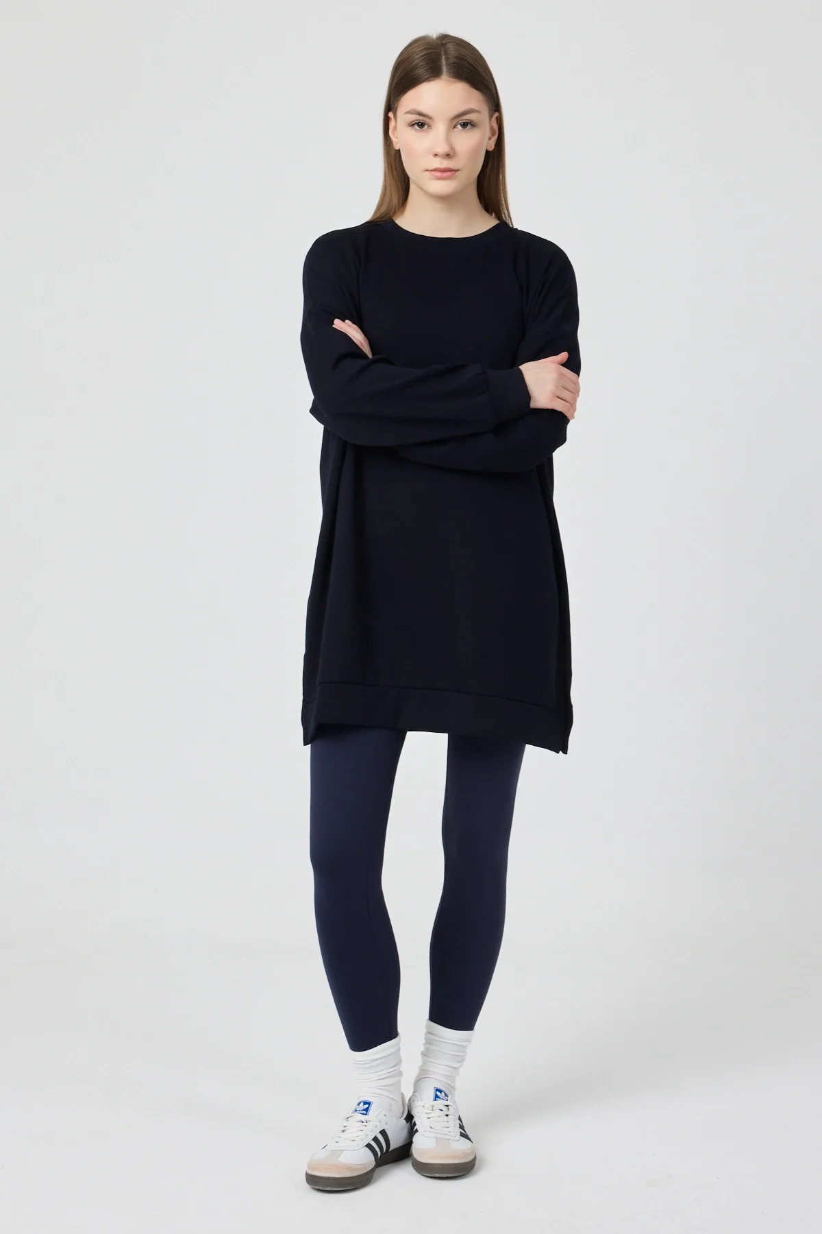 Kadın Lacivert Bisiklet Yaka Kadın Sweatshirt Tunik