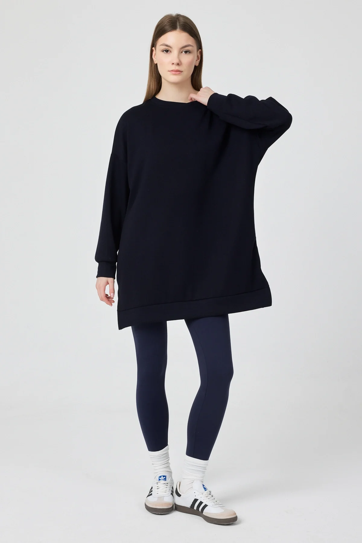 Kadın Lacivert Bisiklet Yaka Kadın Sweatshirt Tunik