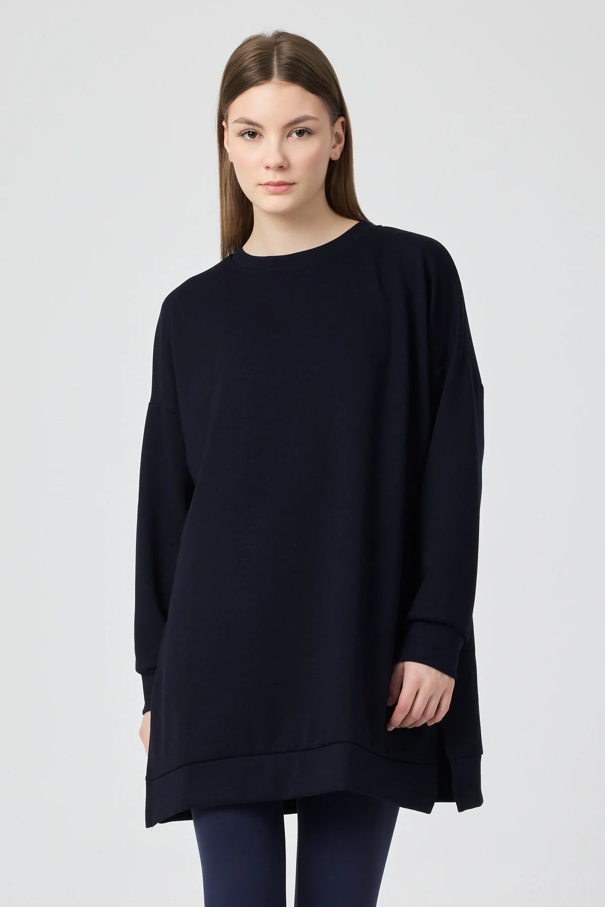 Kadın Lacivert Bisiklet Yaka Kadın Sweatshirt Tunik