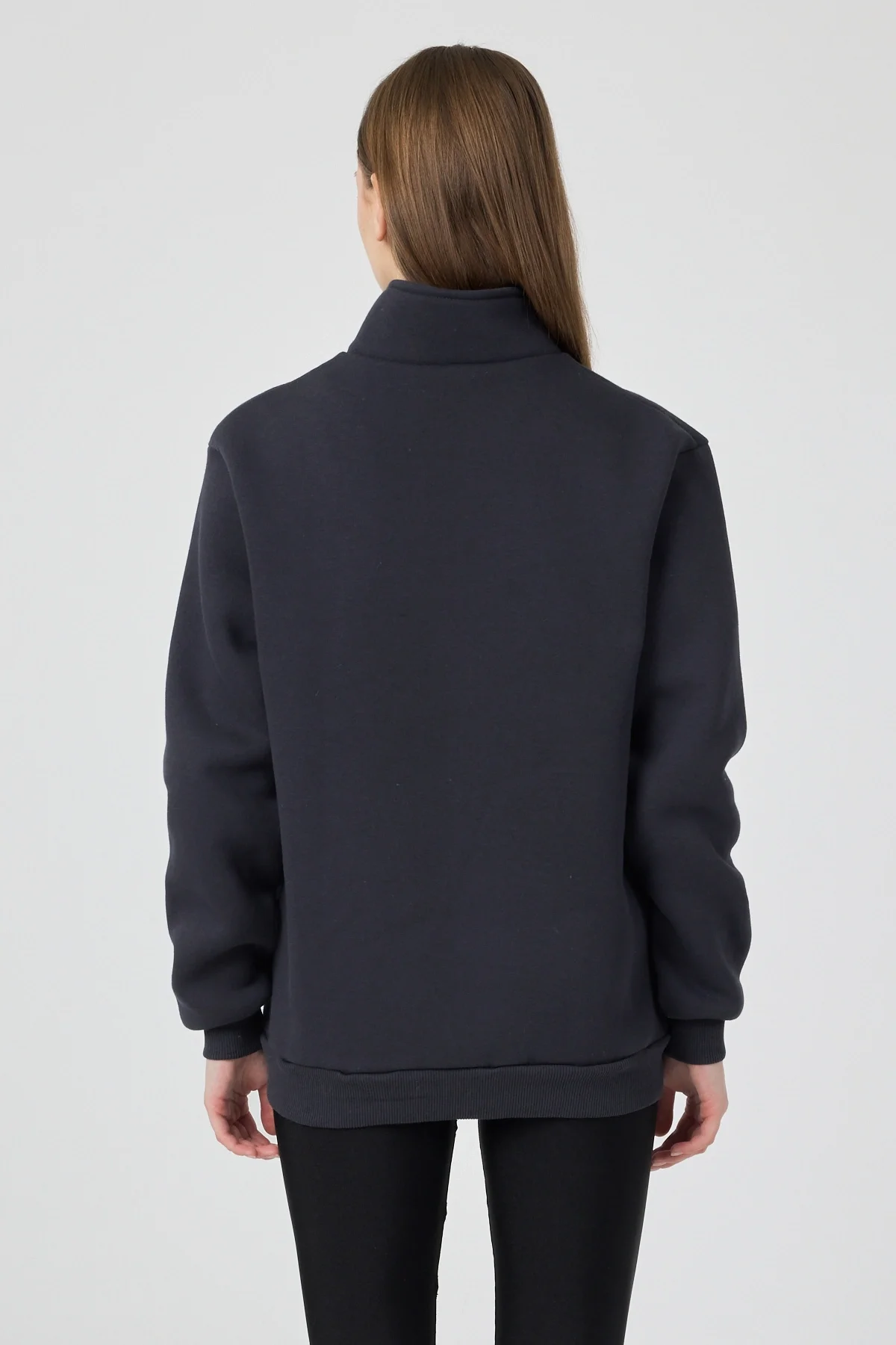 Kadın 3 İplik Lastikli Fermuar Dik Yaka Füme Eşofman Takımı