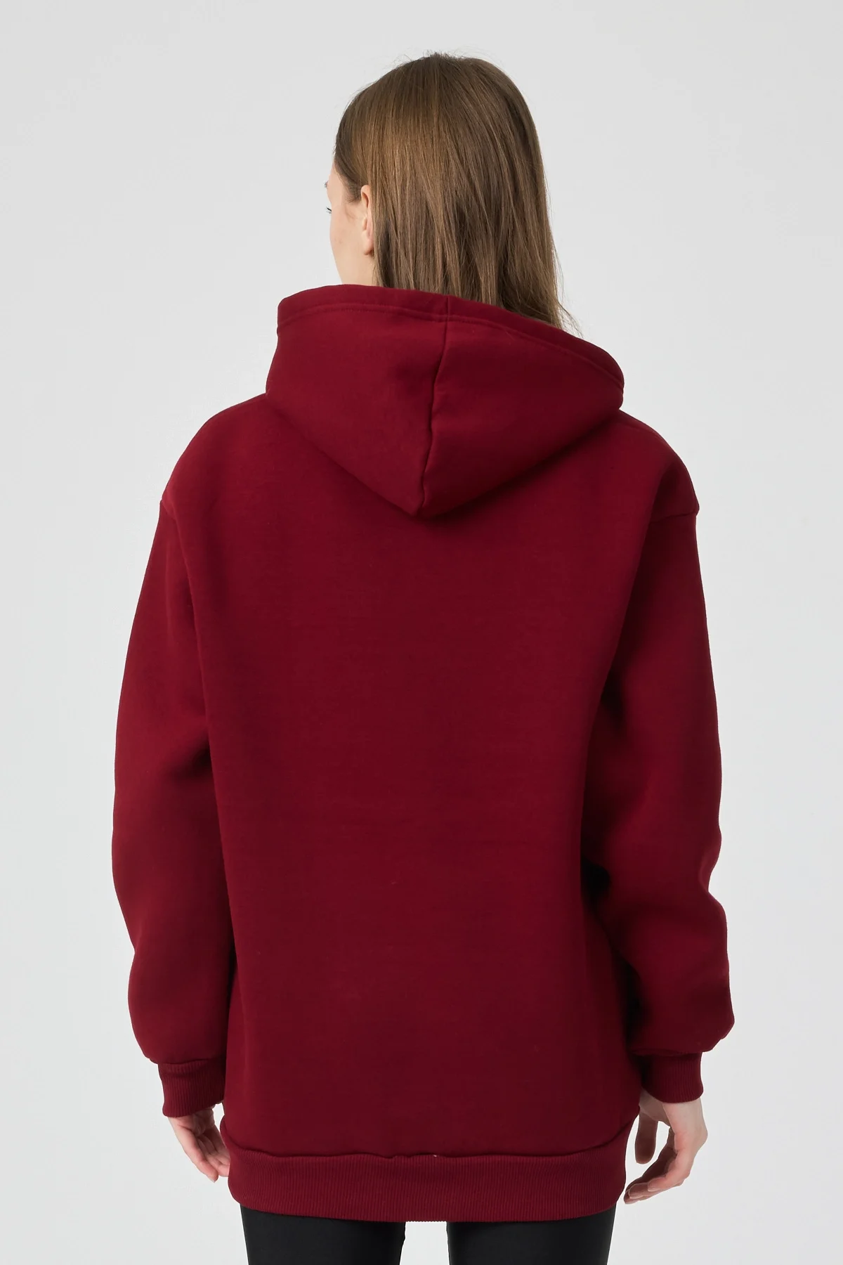 Kadın 3 İplik Lastikli Kapüşonlu Eşofman Takımı Bordo