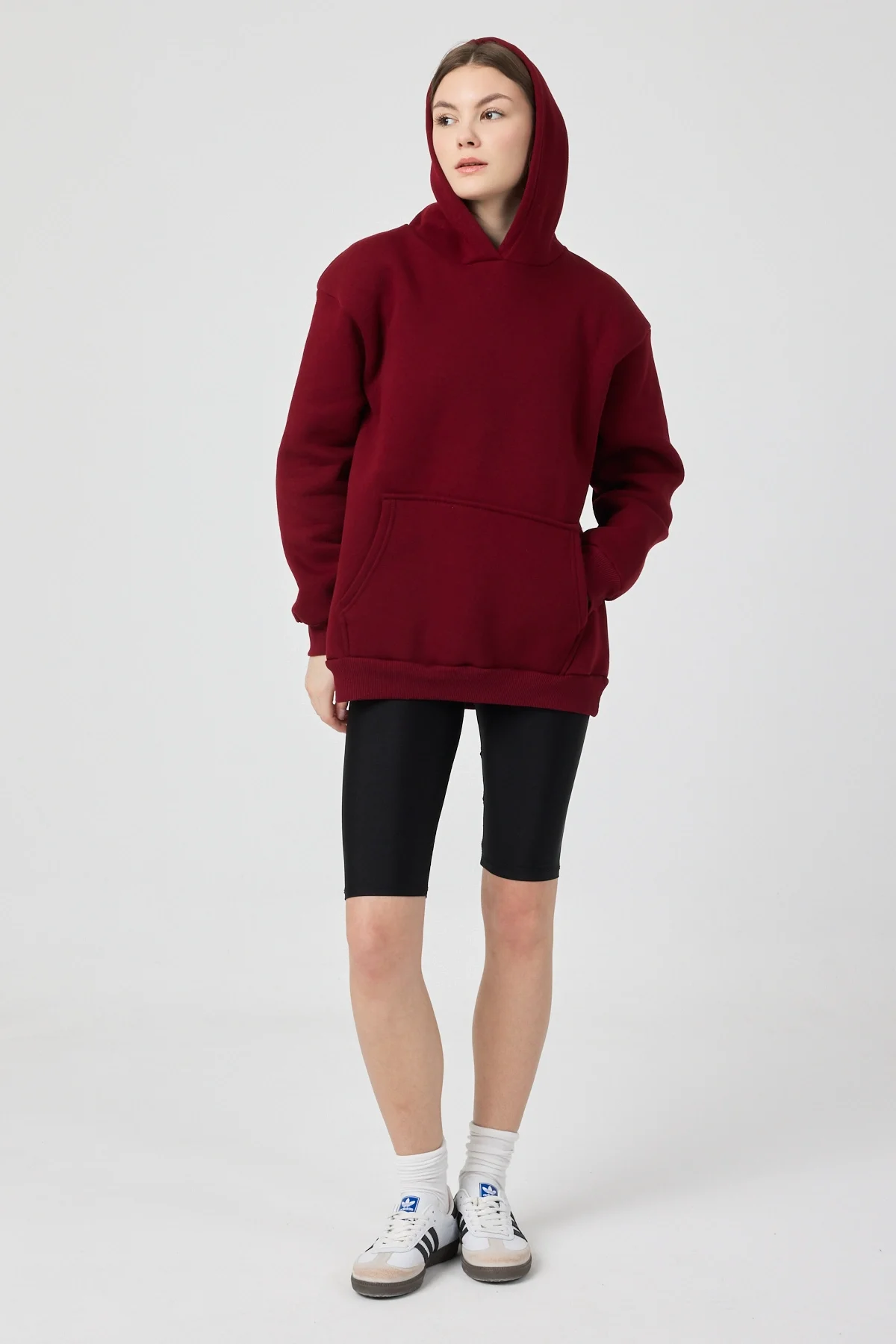 Kadın 3 İplik Lastikli Kapüşonlu Eşofman Takımı Bordo