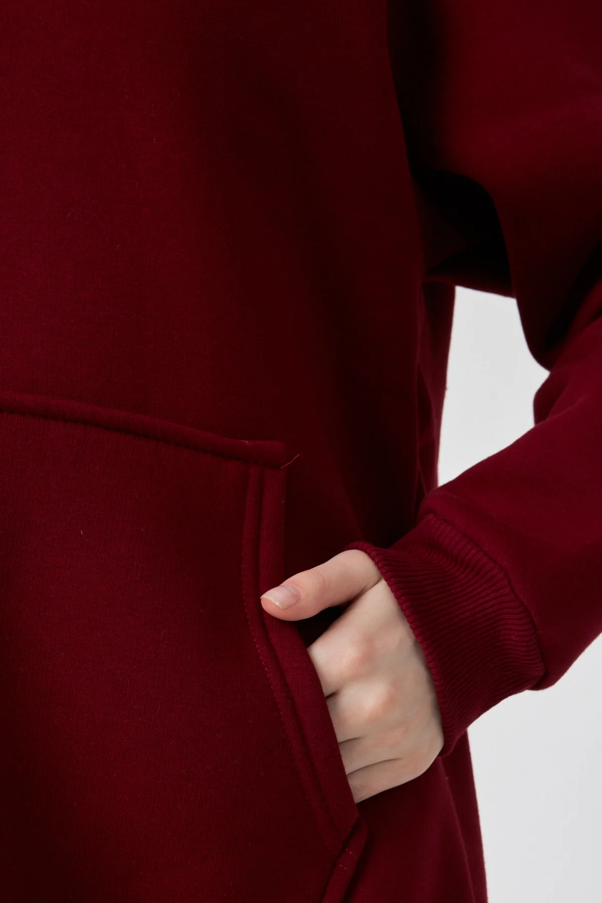 Kadın 3 İplik Lastikli Kapüşonlu Eşofman Takımı Bordo