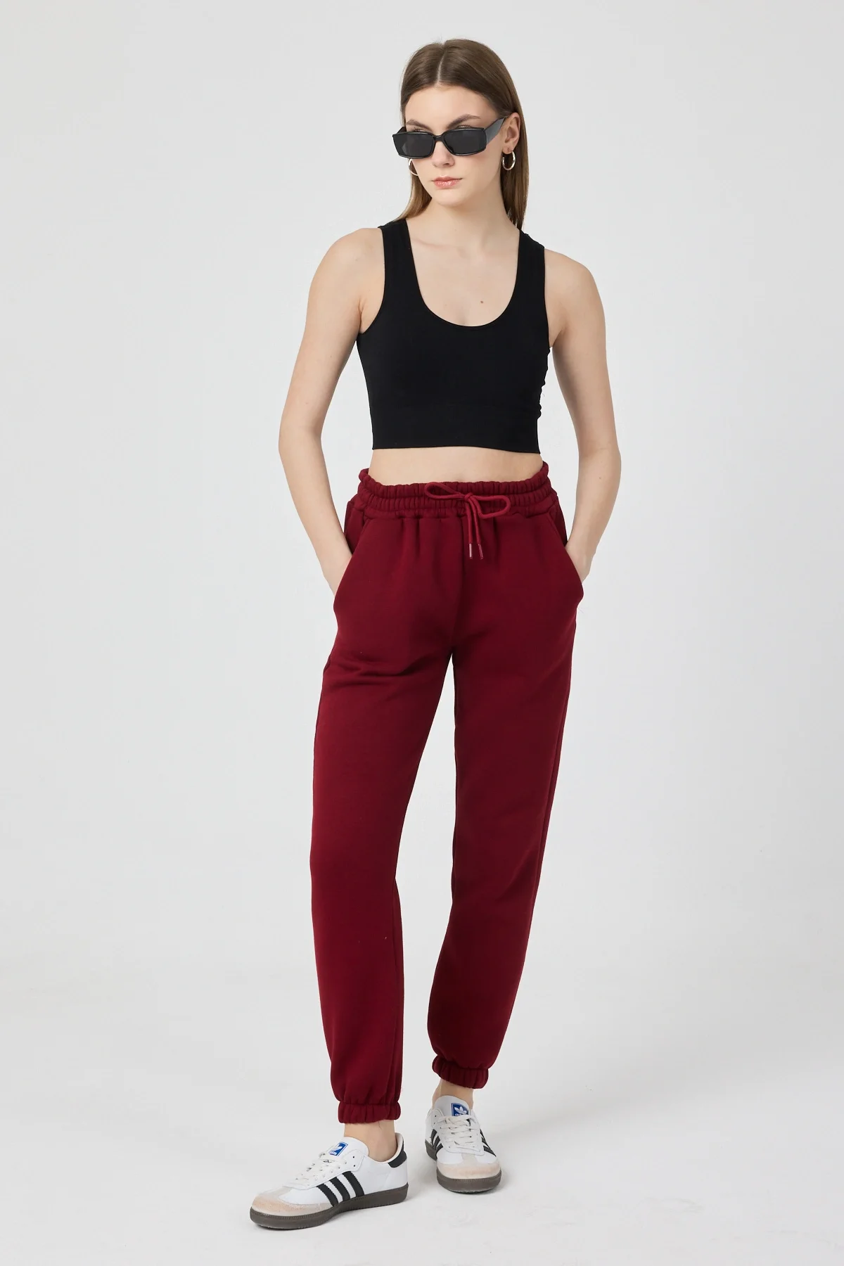 Kadın 3 İplik Lastikli Kapüşonlu Eşofman Takımı Bordo