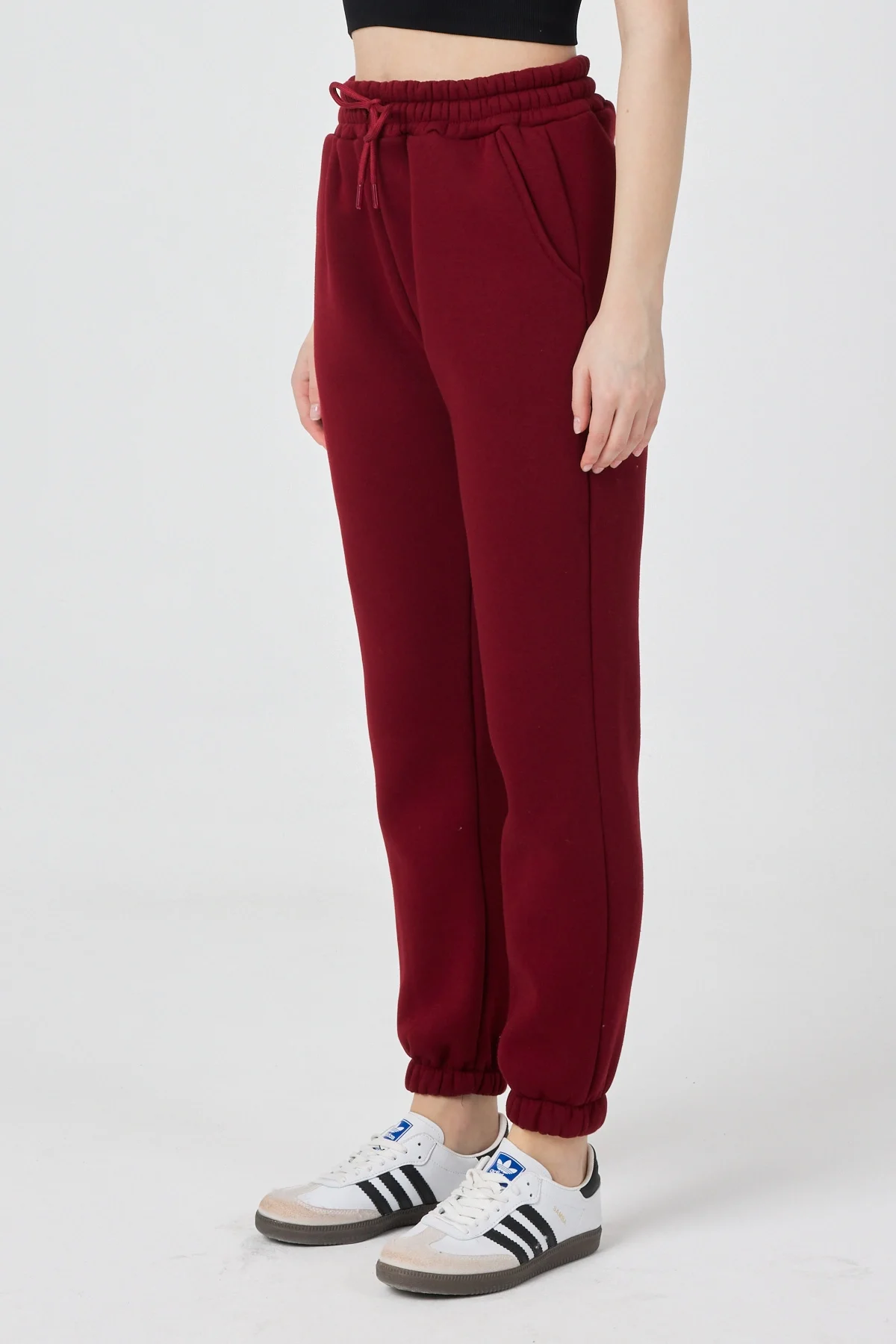 Kadın 3 İplik Lastikli Kapüşonlu Eşofman Takımı Bordo