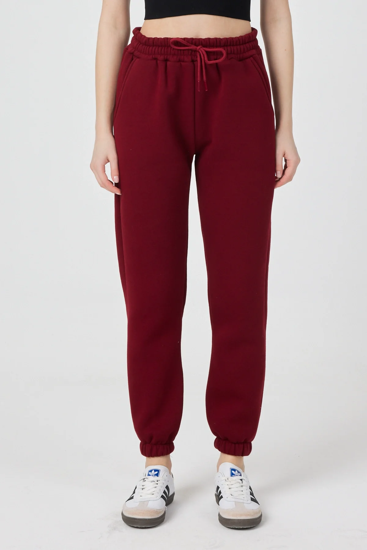 Kadın 3 İplik Lastikli Kapüşonlu Eşofman Takımı Bordo