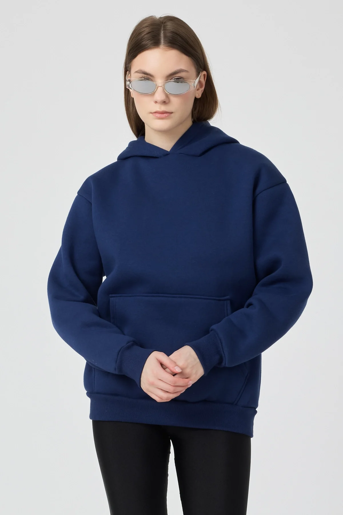 Kadın 3 İplik Lastikli Kapüşonlu Eşofman Takımı Lacivert