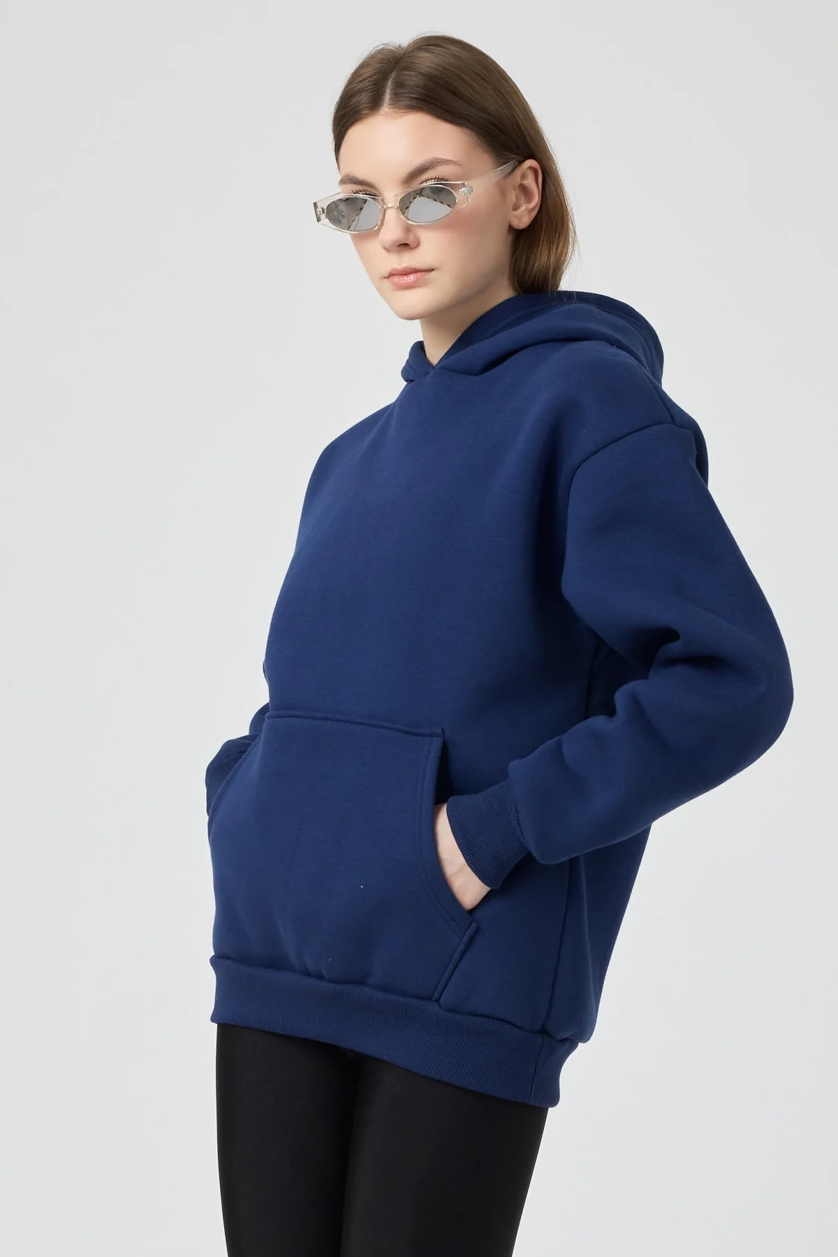 Kadın 3 İplik Lastikli Kapüşonlu Eşofman Takımı Lacivert