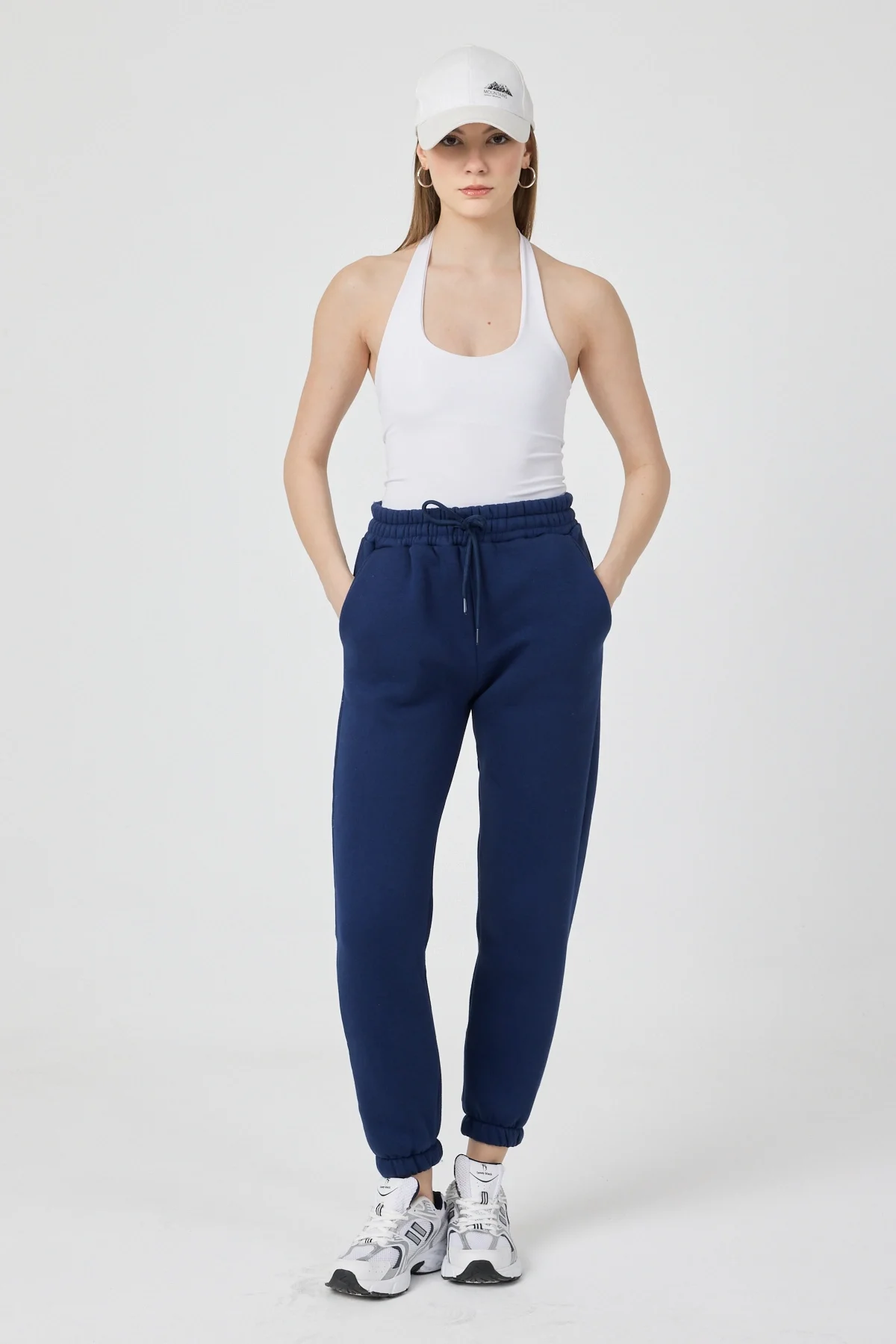 Kadın 3 İplik Lastikli Kapüşonlu Eşofman Takımı Lacivert